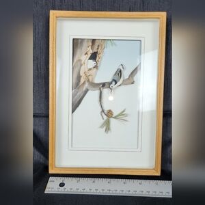 Framed White-Breasted Nuthatch Birds Featherwork Art Shadow Box Unsigned Vintage
